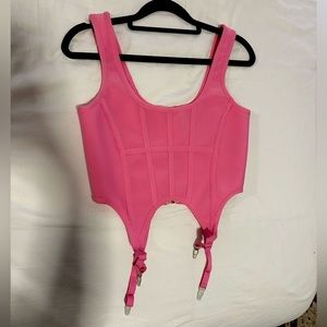 Hot pink corset, zipper back, bandage material